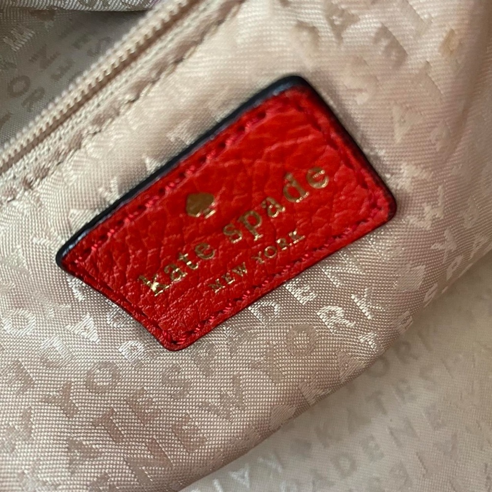 KATE SPADE “Stevie” satchel tote. Red/orange. Beautiful, bright pebble leather. - Picture 5 of 8